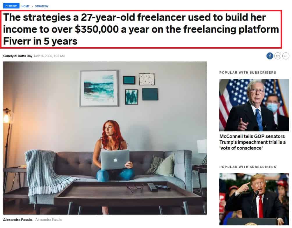 Business Insider article about a Fiverr success story