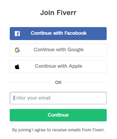 Fiverr Signup page