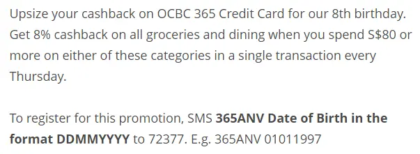 OCBC 365 Credit Card Welcome Gift