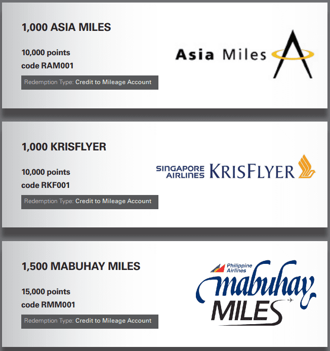 HSBC Philippine rewards points to miles